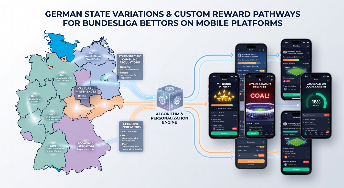 Mobile App-Oberfläche mit regional angepassten Bundesliga-Wettboni und Belohnungspfaden