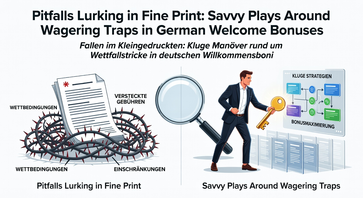 Grafik mit Warnschildern und Fallen bei Sportwetten-Boni, illustriert typische Risiken im Kleingedruckten