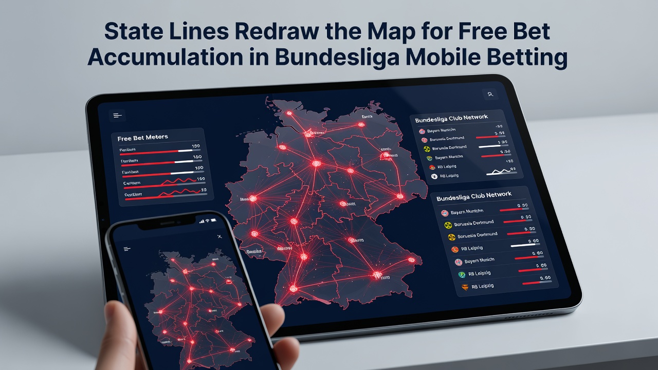 Smartphone-Bildschirm mit Bundesliga-Wett-App und regionalen Bonusanzeigen